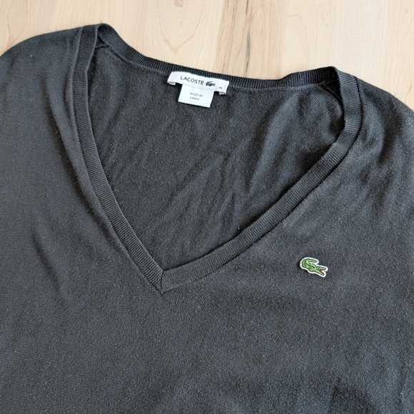 Lacoste Black V-Neck Sweater Soft Knit Fitted - Picture 4 of 12
